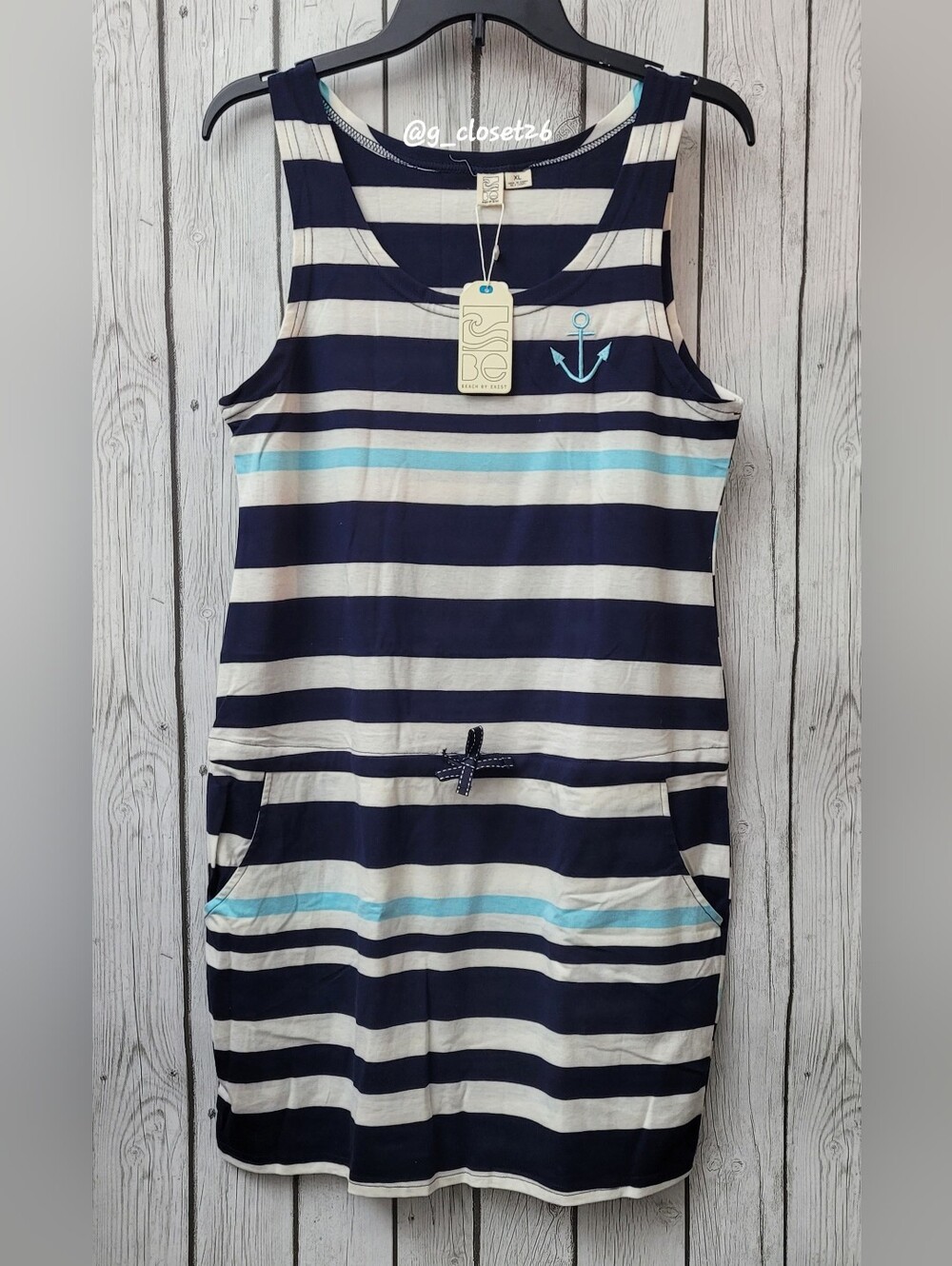 Beach By Exist Navy & White Striped Tank Dress